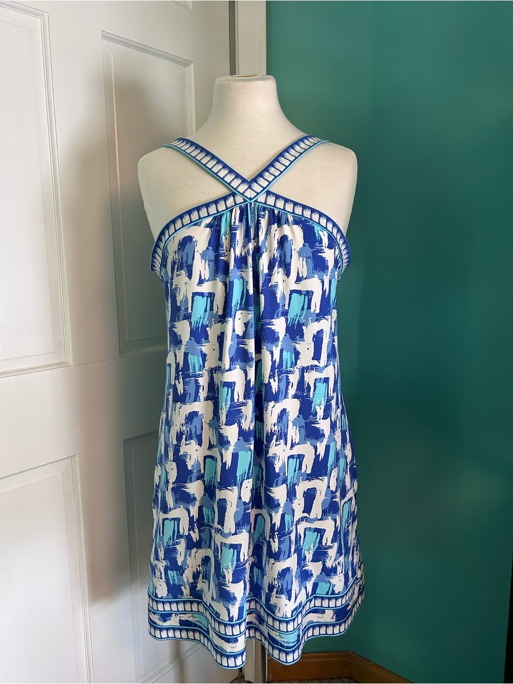 BCBGMaxAzria Blue and Aqua Brushstroke Dress